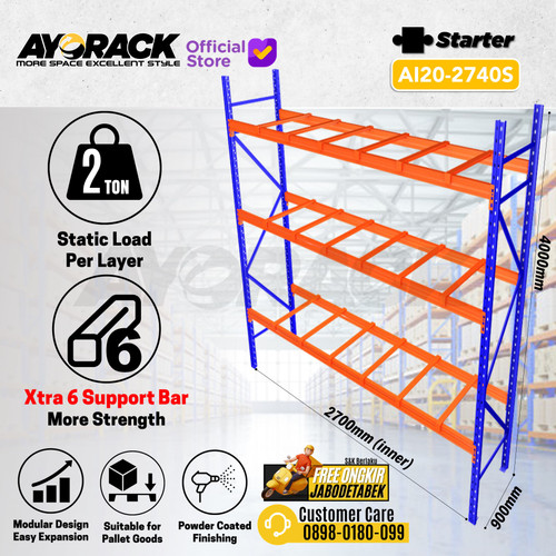 AYORACK PALLET RACKING 2 TON AI20-2740S RAK GUDANG HEAVY DUTY 4 METER