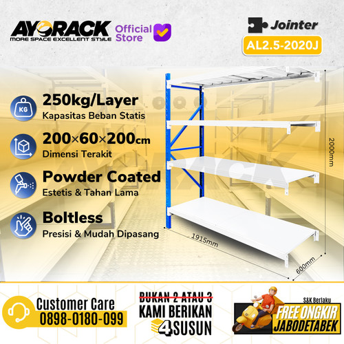 RAK GUDANG 4 SUSUN 2 METER AYORACK AL2.5-2020J LIGHTDUTY 250KG JOINTER