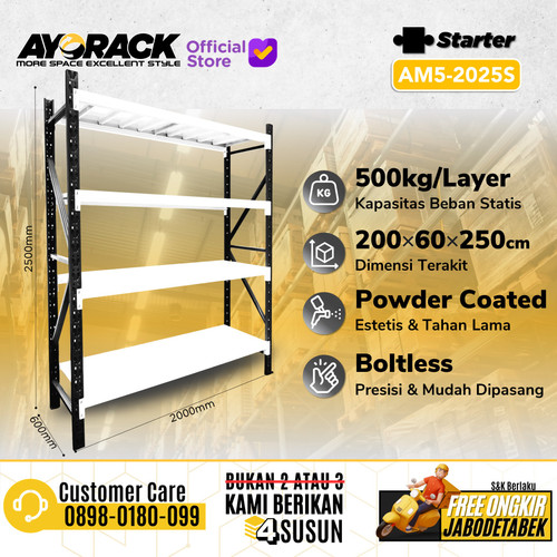 RAK GUDANG BESI 4 SUSUN AYORACK AM5-2025S 2.5 METER 500KG STARTER RACK