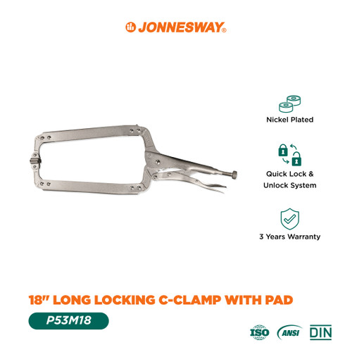 18" LONG LOCKING C-CLAMP WITH PAD ( P53M18 )