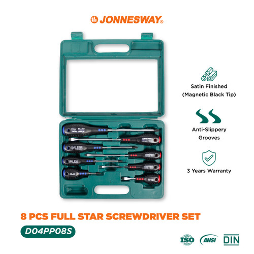 Jonnesway 8 Pcs Set Obeng Full Star Screwdriver Set - D04PP08S