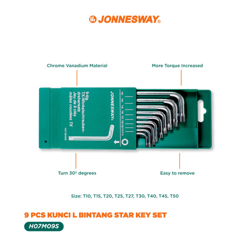 Jonnesway 9 Pcs Kunci L Sort Bintang Star Key Set - H07M09S