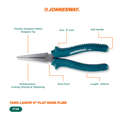 Jonnesway Tang Lancip Flat Nose Plier 8" - P148