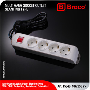 Broco 15846 Stop Kontak 4 Lubang Miring (CP + Switch + Kabel)