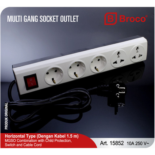 Broco 15852 Stop Kontak 3 Lubang (CP+Univ Socket+Switch Dengan kabel)