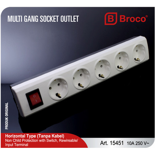 Broco 15451 Stop Kontak 5 Lubang (NCP + Switch)