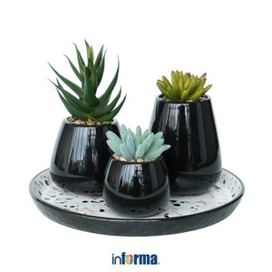 Informa - Terrazo 21.5 Cm Set 3 Pcs Vas Bunga - Hitam