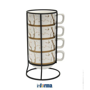 Informa - Appetite 200 Ml Set 4 Pcs Mug Stackable Marble - Putih