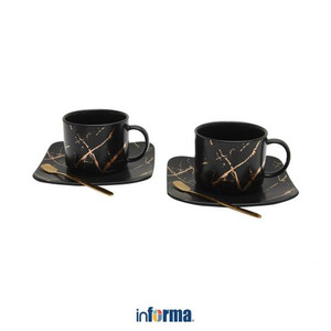 Informa - Appetite 220 Ml Set 2 Pcs Cangkir & Saucer Marbel - Hitam