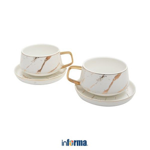 Informa - Appetite 360 Ml Set 2 Pcs Cangkir & Saucer Marbel - Putih