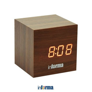 Informa - Jam Waker 6.3x6x6.2 Cm Digital Kayu Kubus 714 - Cokelat