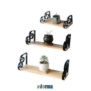 Informa - WALL SHELF - Worrell Set 3 Pcs Rak Dinding - Cokelat Muda