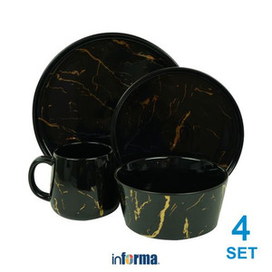 Informa - Appetitey Set 16 Pcs Abbey Perlengkapan Makan Marble - Hitam