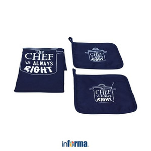 Informa Set 3 Pcs Celemek Dapur Chef Is Always Right - Biru