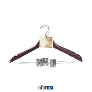 INFORMA - WOOD CLOTH HANGERS (3) W/ CLIP ANTIQUE