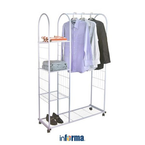 GANTUNGAN BAJU DAN RAK SEPATU-CLOTHES RAIL W/ SHELVES SHOE RACK WHT