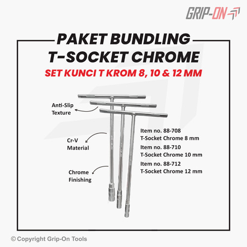 GRIP-ON PAKET BUNDLING SOK T KROM SET 3 PCS 8 10 12 ATAU 10 12 14 MM