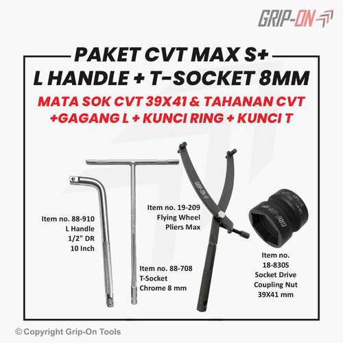 GRIP-ON PAKET BUKA CVT 4 PC DGN KUNCI MUR SOCKET HONDA/YAMAHA/SUZUKI