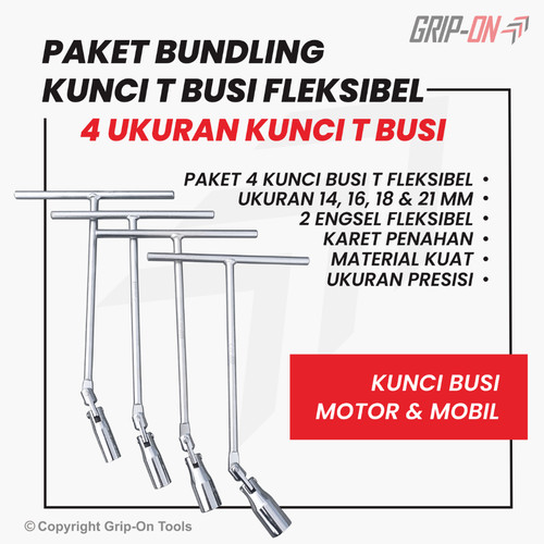 Grip-On Bundling Paket Lengkap Sok T Busi Fleksibel Chrome 360 Derajat