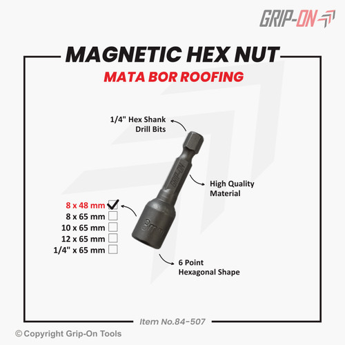 GRIP-ON MAGNETIC HEX NUT (1 PC) / KUNCI BAUT ROOFING / MATABOR ROOFING