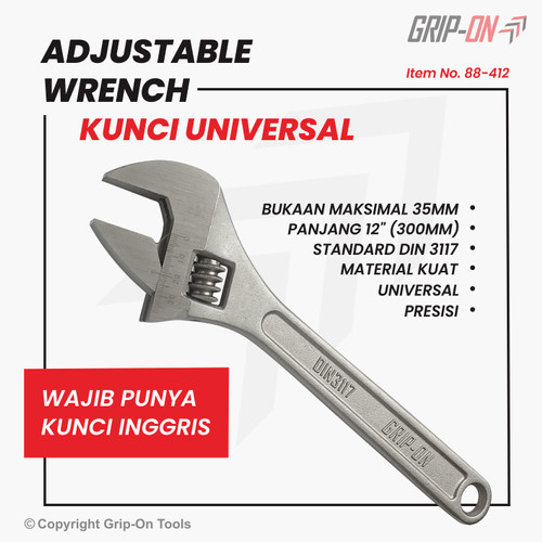 GRIP-ON ADJUSTABLE WRENCH 12" KUNCI INGGRIS KUNCI BAGO 12 INCH (300MM)