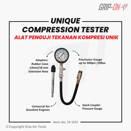 UNIQUE COMPRESSION TESTER KIT / CEK TEKANAN (BENSIN) PILIHAN ADAPTORS