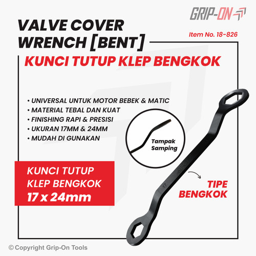 GRIP-ON KUNCI TUTUP KLEP (BENGKOK) 17-24 MM VALVE COVER WRENCH (BENT)