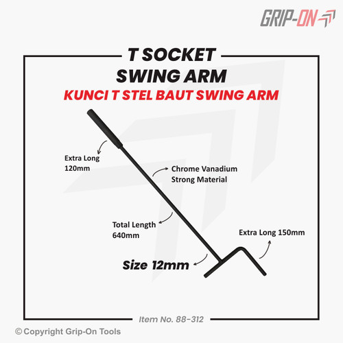 GRIP-ON SWING ARM T SOCKET 12MM 14MM / SOK T SWING ARM GRIP ON 12 14MM