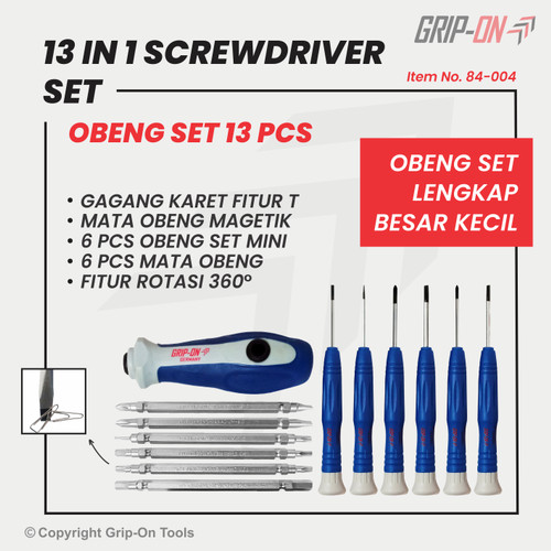 GRIP-ON 13-IN-1 SCREWDRIVER SET OBENG MULTI FUNGSI SERBA GUNA 13 PCS