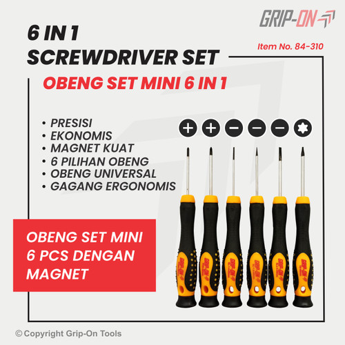 GRIP-ON 6-IN-1 SCREWDRIVER SET OBENG ELEKTRONIK JAM TANGAN KOMPUTER