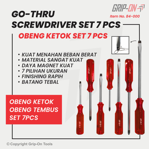 OBENG TEMBUS KETOK SET 7-PCS MAGNETIC BODY BESAR GO-THRU SCREWDRIVERS