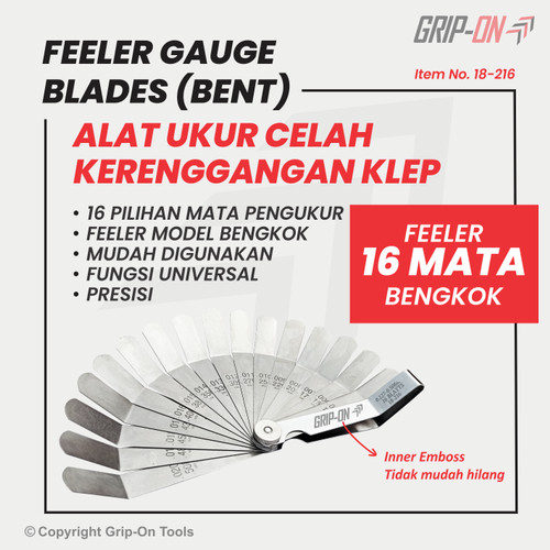 ALAT UKUR CELAH BENGKOK - FEELER GAUGE BENT 16 BLADES 0.127 - 0.508 MM