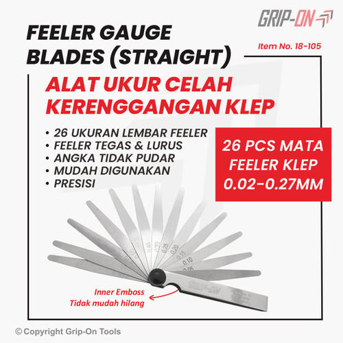 GRIP-ON ALAT UKUR CELAH FEELER FULLER GAUGE 26 BLADES 0.02 - 0.27 MM