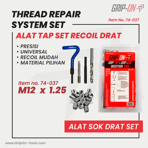 GRIP-ON THREAD REPAIR SYSTEM SET COIL THREAD REPAIR KIT SIZE 12 x 1.25