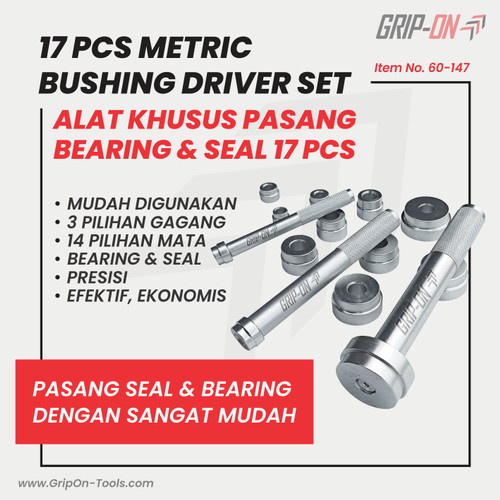 GRIP-ON METRIC BUSHING DRIVER SET 17 PCS LEPAS PASANG BUSHING SEAL