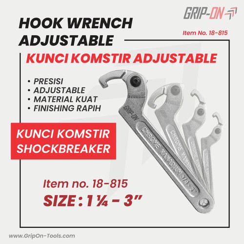 GRIP-ON HOOK WRENCH ADJUSTABLE KUNCI KOMSTIR FLEXIBLE 1 1/4 - 3 IN