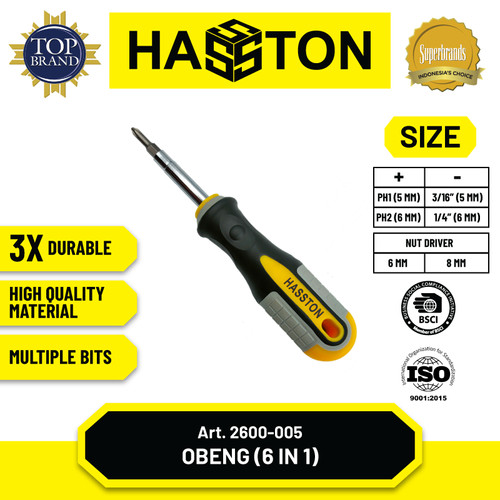 Hasston Obeng 6 Way Multifungsi Plus Minus Abu-abu Kuning (2600-005)