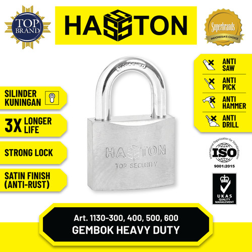 Hasston Gembok Satin 40mm Kunci (+) / Padlock Heavy Duty (1130-400)