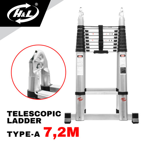 HL Tangga Lipat Aluminium Teleskopik Tipe A 7.2M Double