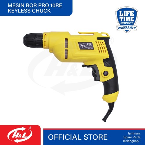 Mesin Bor Tangan H&L / Electric Drill Pro 10RE (Keyless Chuck)