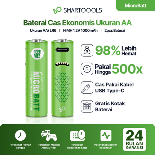 Baterai Cas Isi Ulang 2pcs Smartoools MicroBatt AA Micro USB Charge