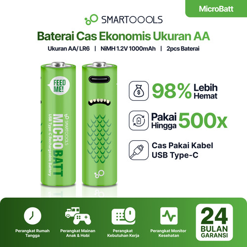 Smartoools MicroBatt AA 2pcs Micro USB Rechargeable Battery