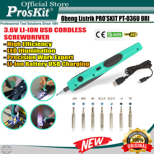 Proskit PT-036U Screwdriver Obeng Listrik USB Electric Precision Set