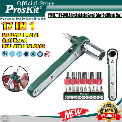 Proskit KUNCI SOCKET + OBENG SET PRO'SKIT 1PK-202A 17 IN 1 ORIGINAL