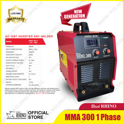 Mesin Las Black RHINO MMA 300 A 1 Phase NEW GEN