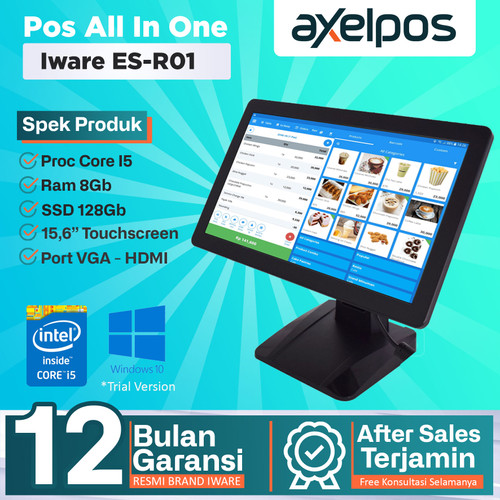 Pos All In One Mesin Kasir Touchscreen Intel Core I5 Ram 8Gb / Ssd 128Gb Iware ES-R01