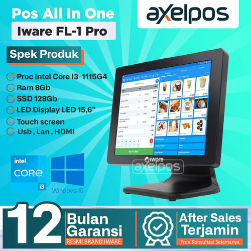 Pos All In One Mesin Kasir Touchscreen Intel Core I3 Gen 11th Ram 8Gb / Ssd 128Gb Iware FL1 Pro