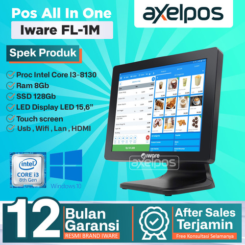 Pos All In One Mesin Kasir Touchscreen Intel Core I3 Gen 8th Ram 8gb / Ssd 128Gb Wifi Iware FL1M