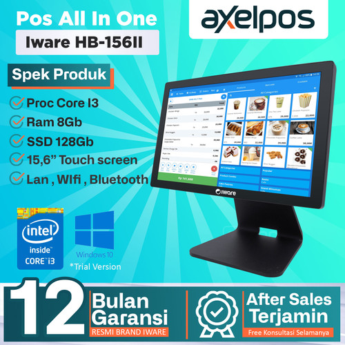 Pos All In One Mesin Kasir Touchscreen Intel Core I3 Ram 8Gb /  Ssd 128GB With Wifi Iware HB156II