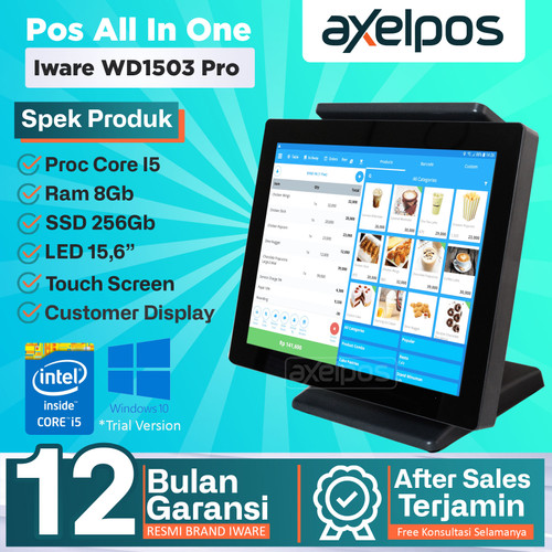 Pos All in One Mesin kasir Touchscreen Intel Core I5 Ram 8gb / Ssd 256Gb Iware WD1503 Pro